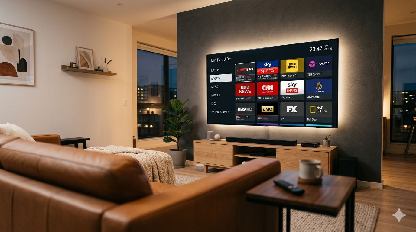 Best IPTV USA 2026 displayed on a smart TV in a modern living room