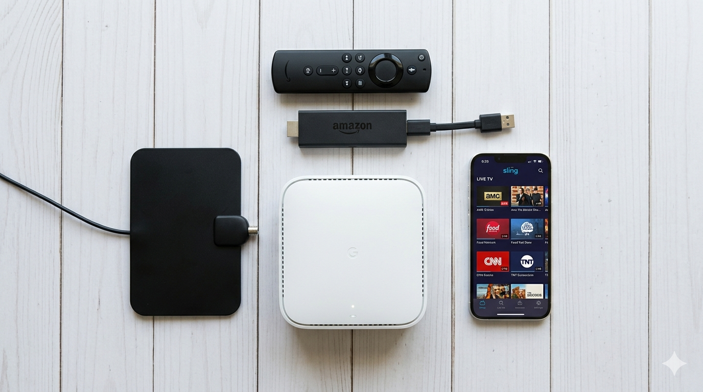 Cord-cutting equipment setup with streaming device and smart TV